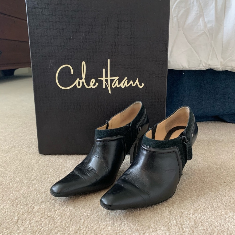 Cole Haan black leather designer booties, size 7.5